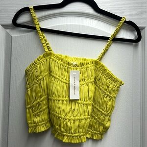 Pookie & Sebastian Lemon Yellow Crinkle Cropped Tank Top, Size S NWT NEVER WORN
